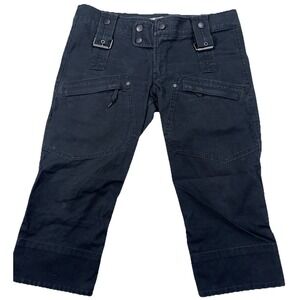 Diesel Cargo Capri Jeans Buckle Waist Moto Y2K Cropped Pants Size 17x19 Black